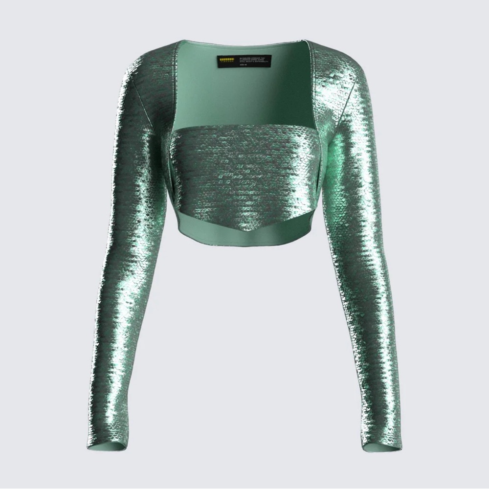 Finesse Millie Metallic Green Sequin Crop Top Shrug Y2K Party Set